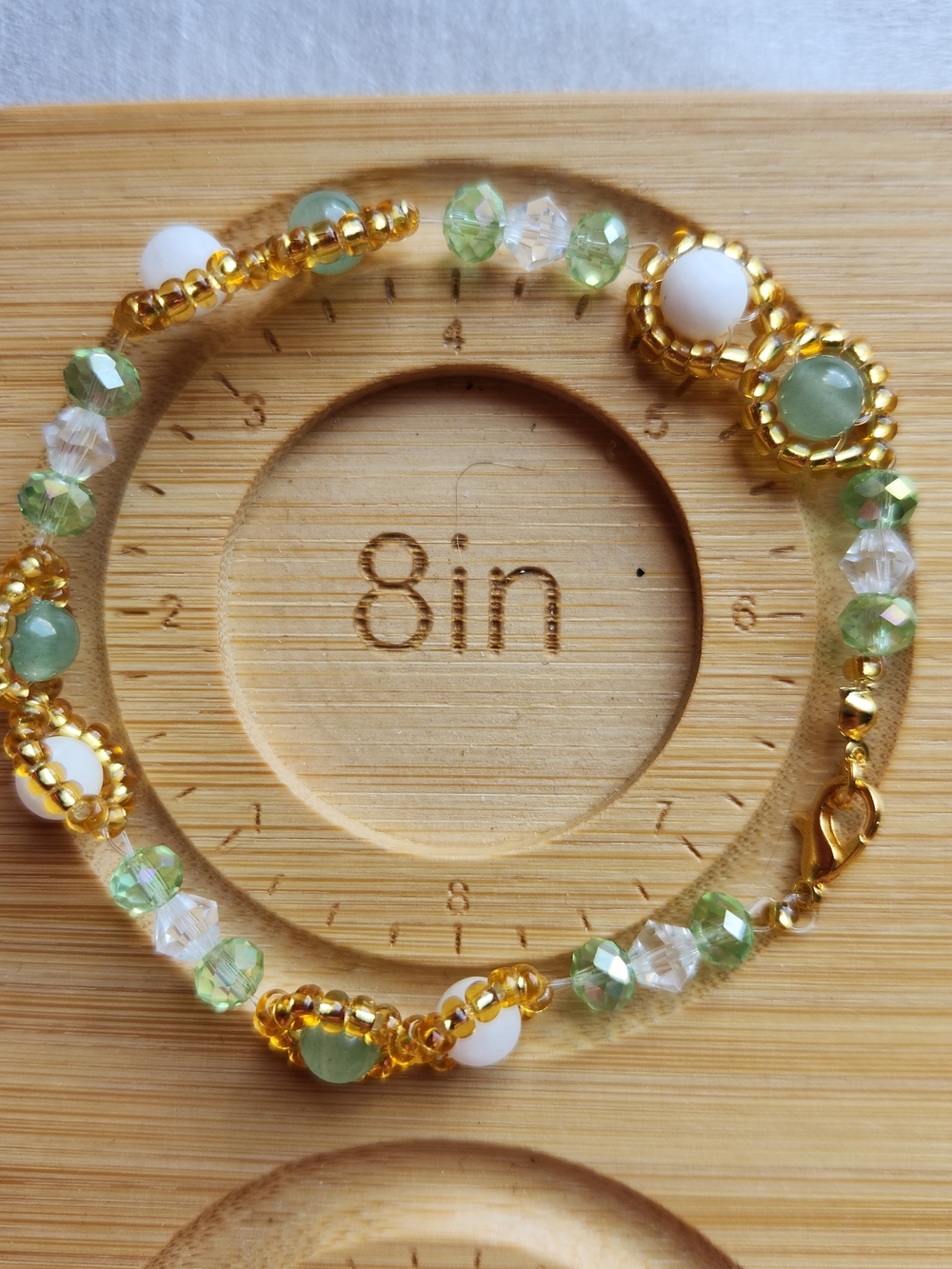 Gold-Tone Green Aventurine & White Jade Beaded Bracelet - Picture 3 of 3